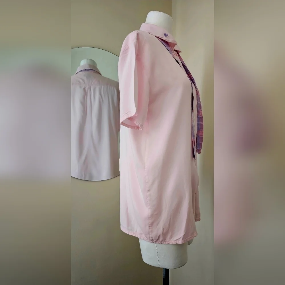 Kawaii Pastel Bunny Bow Girls Woven Button-up Whimsical Top by Hot Topic Sz S